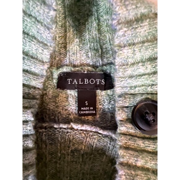 Talbots Small Green & Purple Button-Shoulder Mock Neck Sweater - Picture 3 of 5
